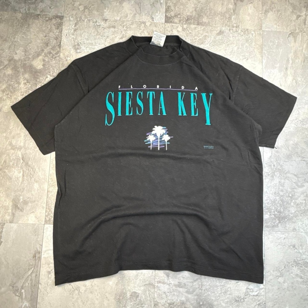 Vintage black Oneita  Flordia Siesta Key graphic single stitch T shirt size L
